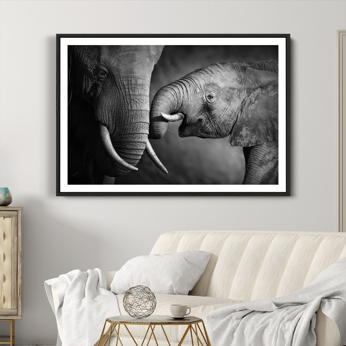 42691-MGC-FP-36x24_Black-Elephant Family Wall Art Canvas, Framed Elephant Family Canvas Print