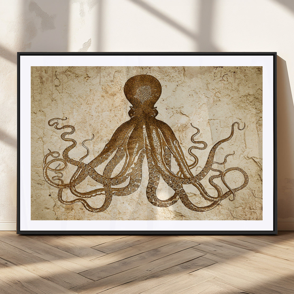 MGC-FP-36x24 - Sepia Octopus Wall Art Abstract Animal Canvas Print