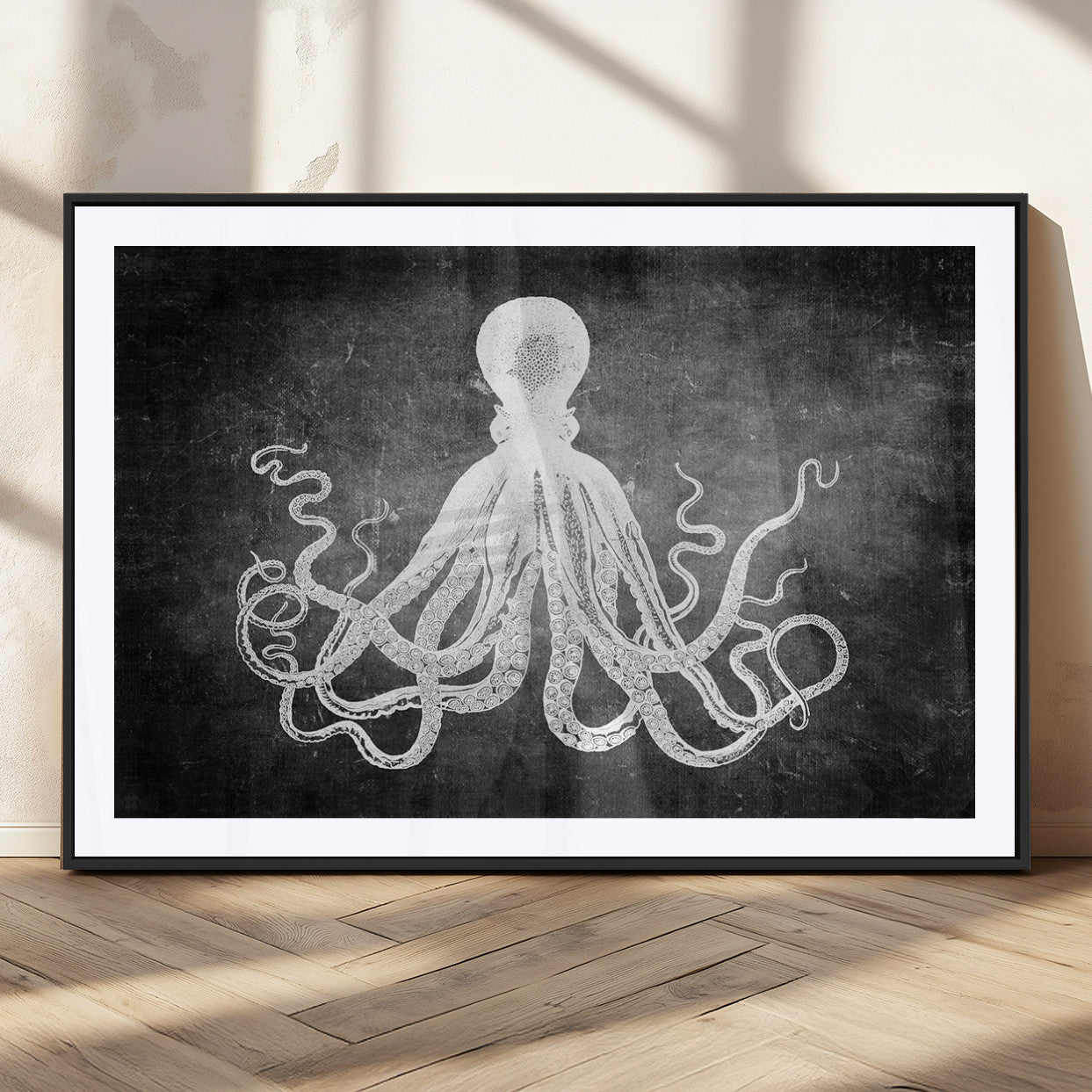 MGC-FP-36x24 - Black White Octopus Wall Art Canvas Print
