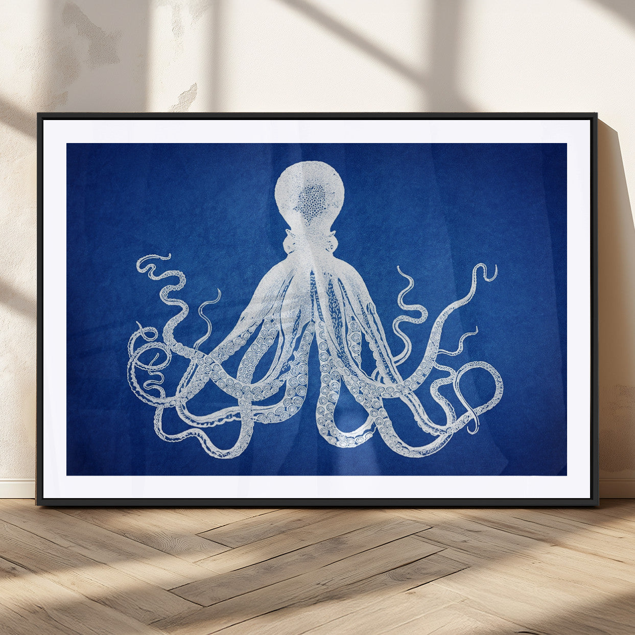 MGC-FP-36x24 - Large 3-Panel Blue Octopus Canvas Wall Art | Coastal Marine Life Artwork for Living Room, Bedroom,