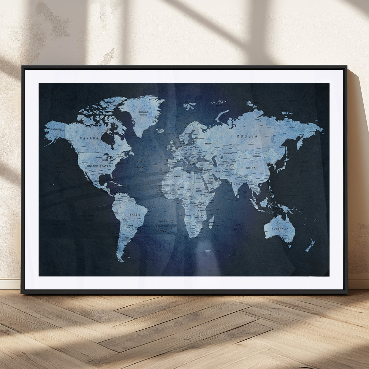 MGC-FP-36x24 - Push Pin World Map Canvas Print – Framed Wall Art for Couples to Track Their Travels – Anniversary