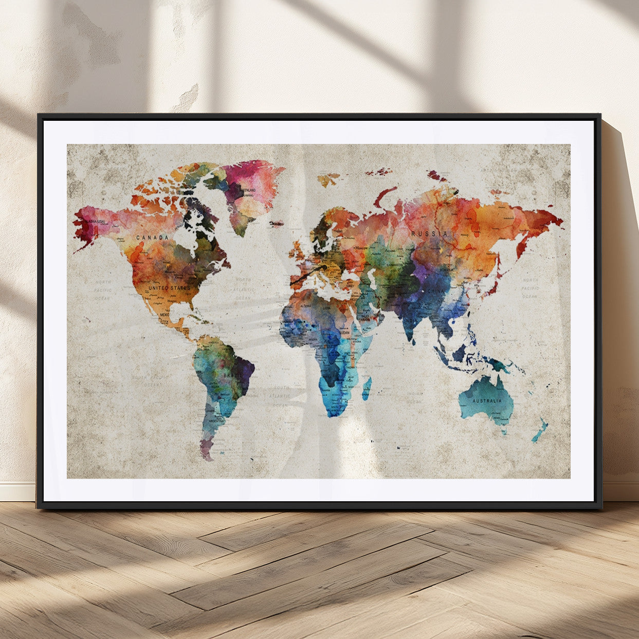 MGC-FP-36x24 - Push Pin World Map Canvas Print – Framed Wall Art for Couples to Track Their Travels – Anniversary