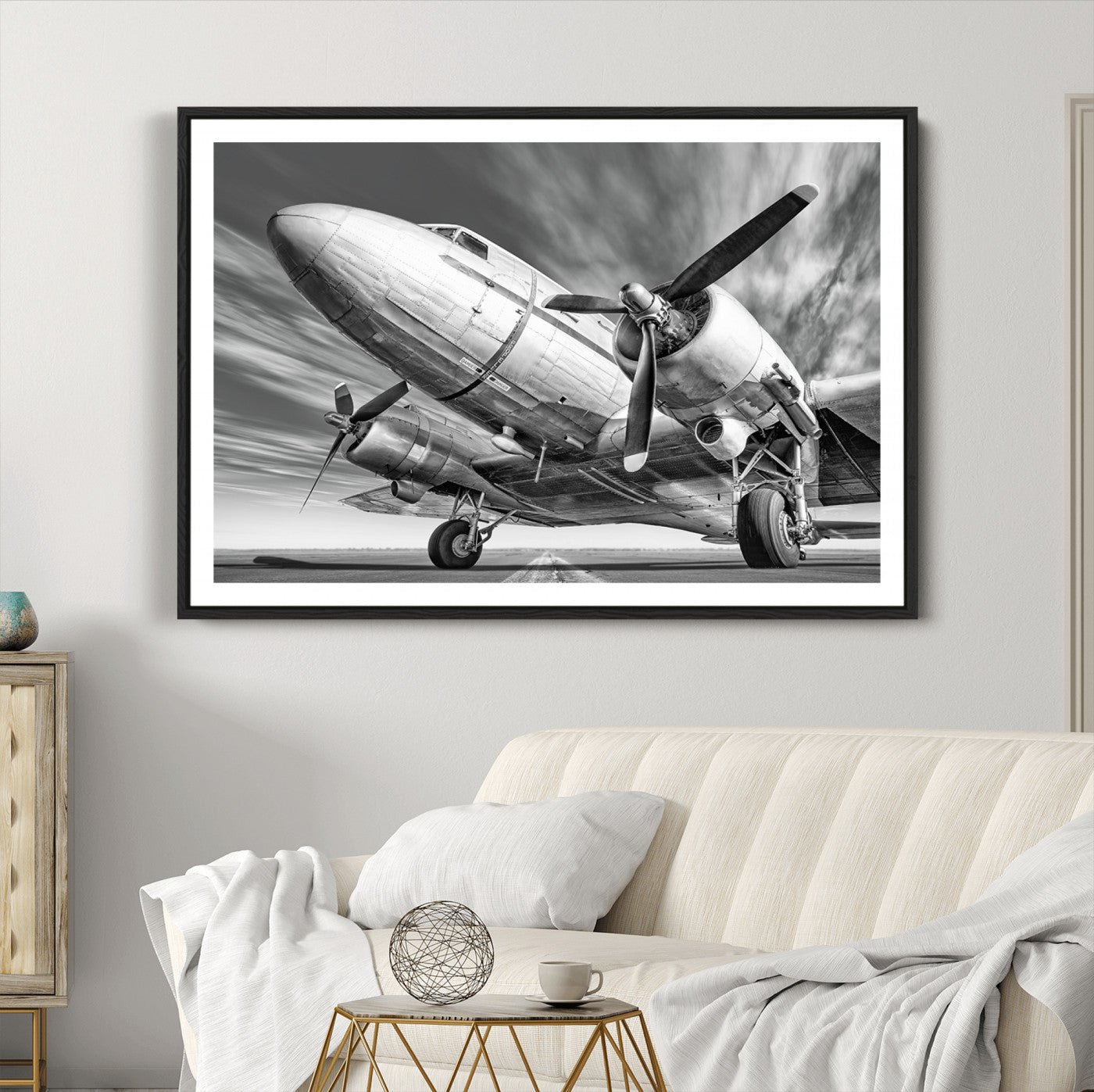82744-MGC-FP-36x24_Black-Vintage Airplane on Runway Canvas Print