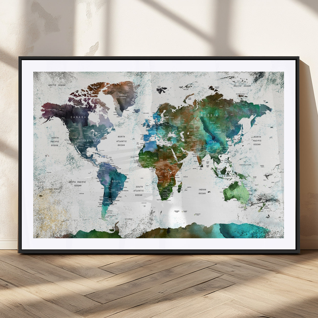 MGC-FP-36x24 - Push Pin World Map Canvas Print – Framed Wall Art for Couples to Track Their Travels – Anniversary