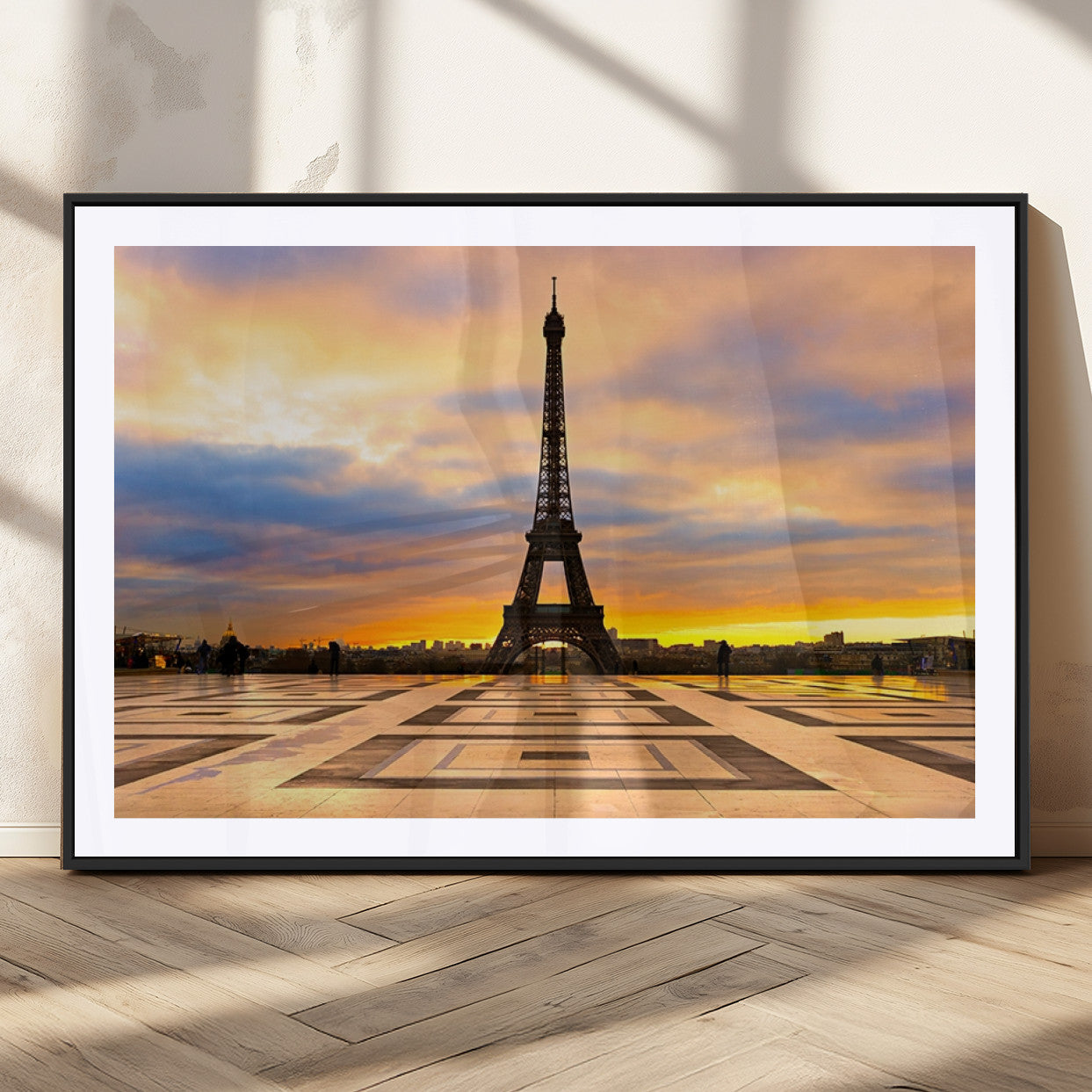 MGC-FP-36x24 - Paris Eiffel Tower Sunset Canvas Wall Art Print - Iconic Landmark Decor with Vibrant Colors