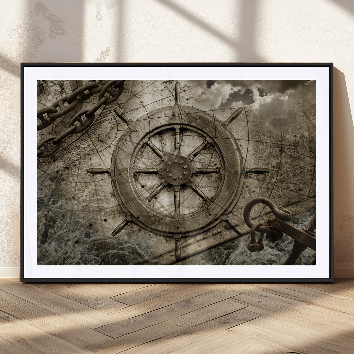 MGC-FP-36x24 - Wooden Ship Wheel Canvas Print, Multi Panel Canvas Wall Art Print