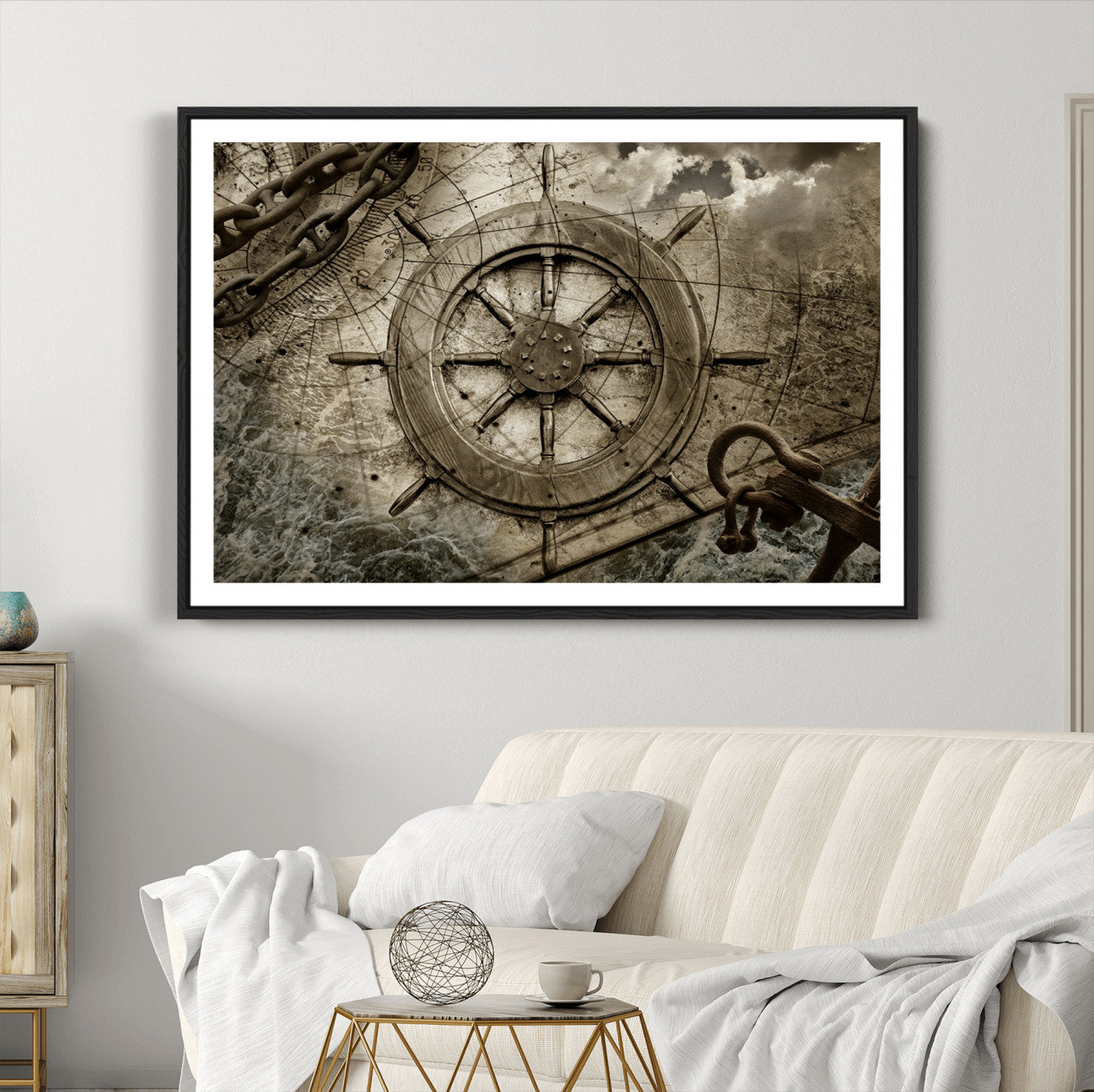 98180-MGC-FP-36x24_Black-Wooden Ship Wheel Canvas Print, Multi Panel Canvas Wall Art Print