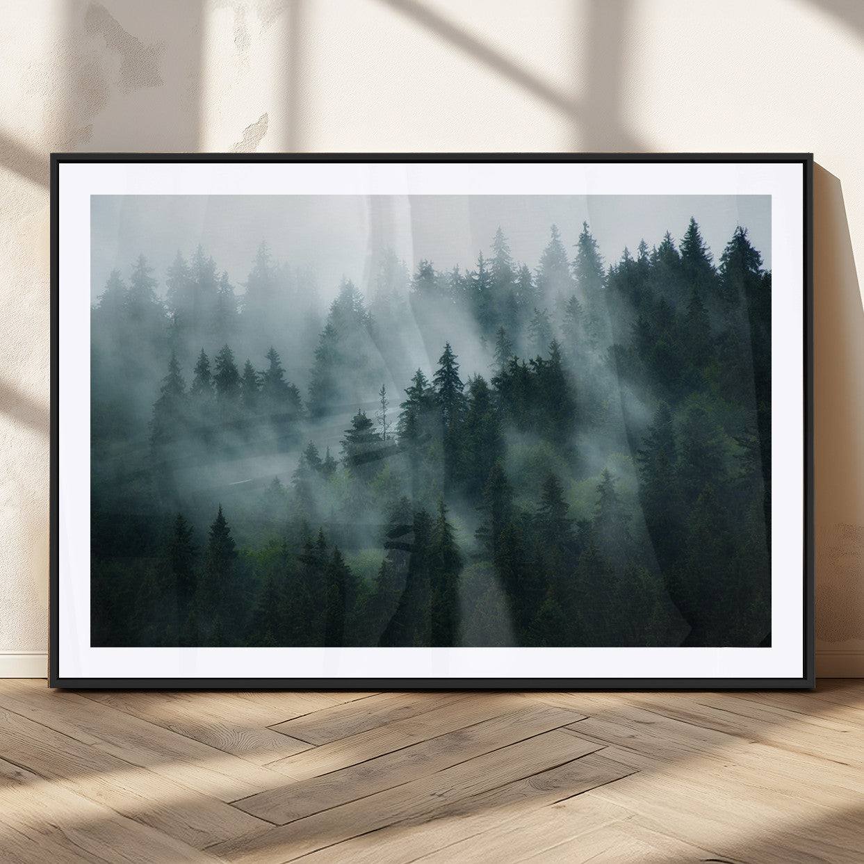 MGC-FP-36x24 - Foggy Forest 3-Panel Canvas Wall Art | Large Giclée Nature Scene Print for Living Room, Office, or