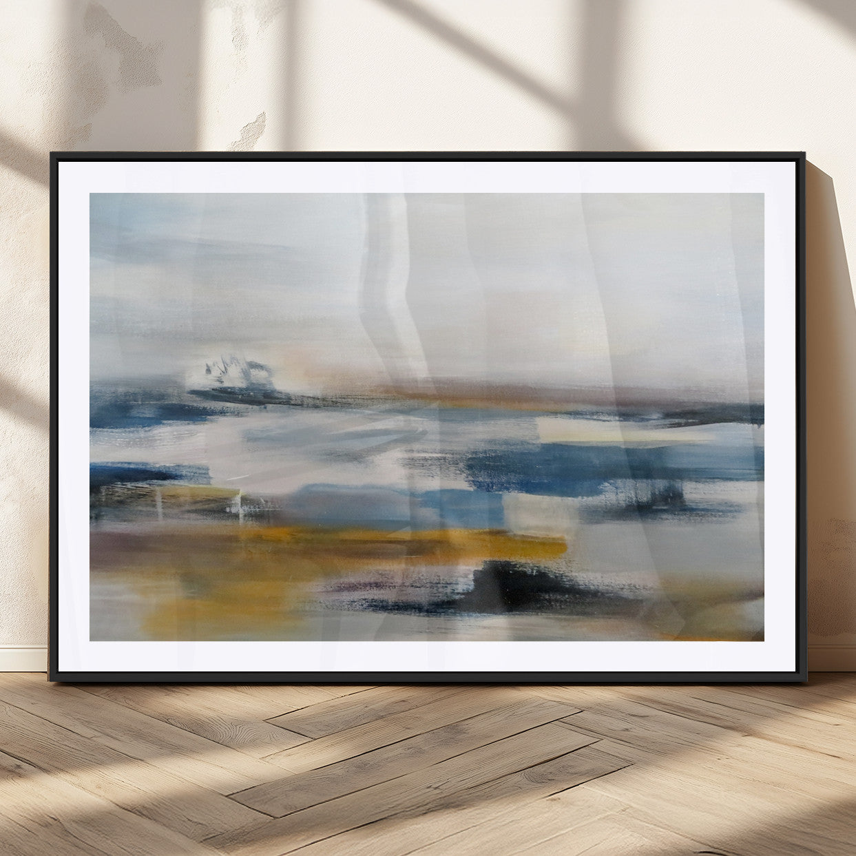 MGC-FP-36x24 - Abstract Landscape Wall Art Canvas | 3 Panel Modern Blue, Gold, and White Canvas Art for Living