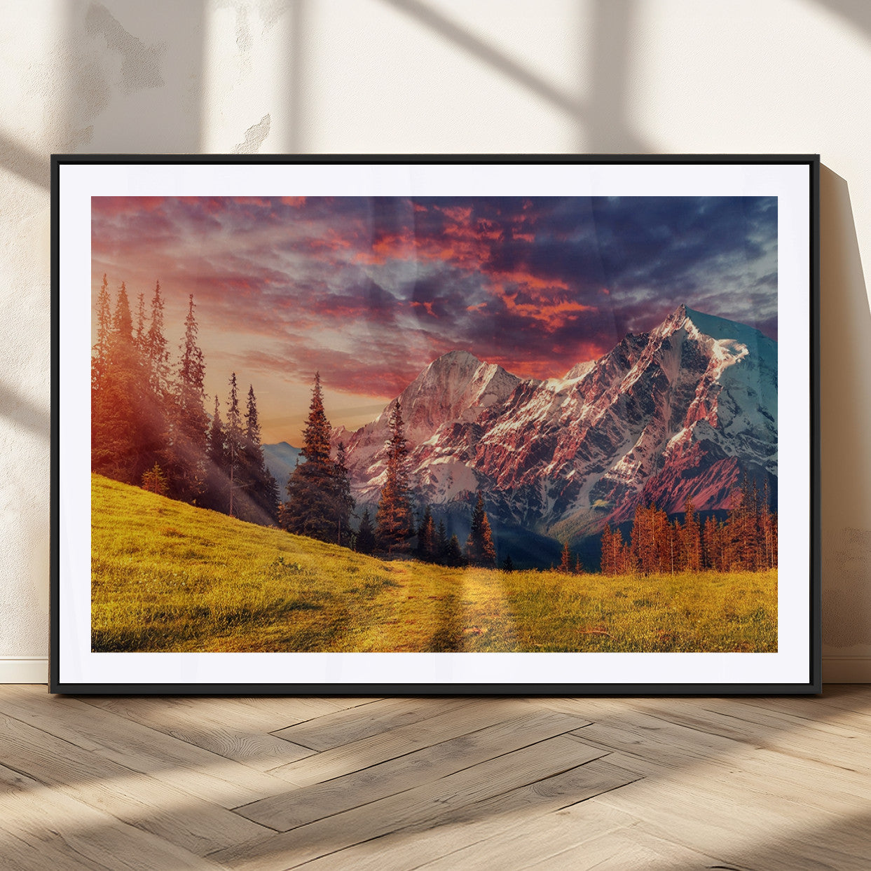 MGC-FP-36x24 - Mountain and Daylight Red Sunset Wall Art Canvas Print