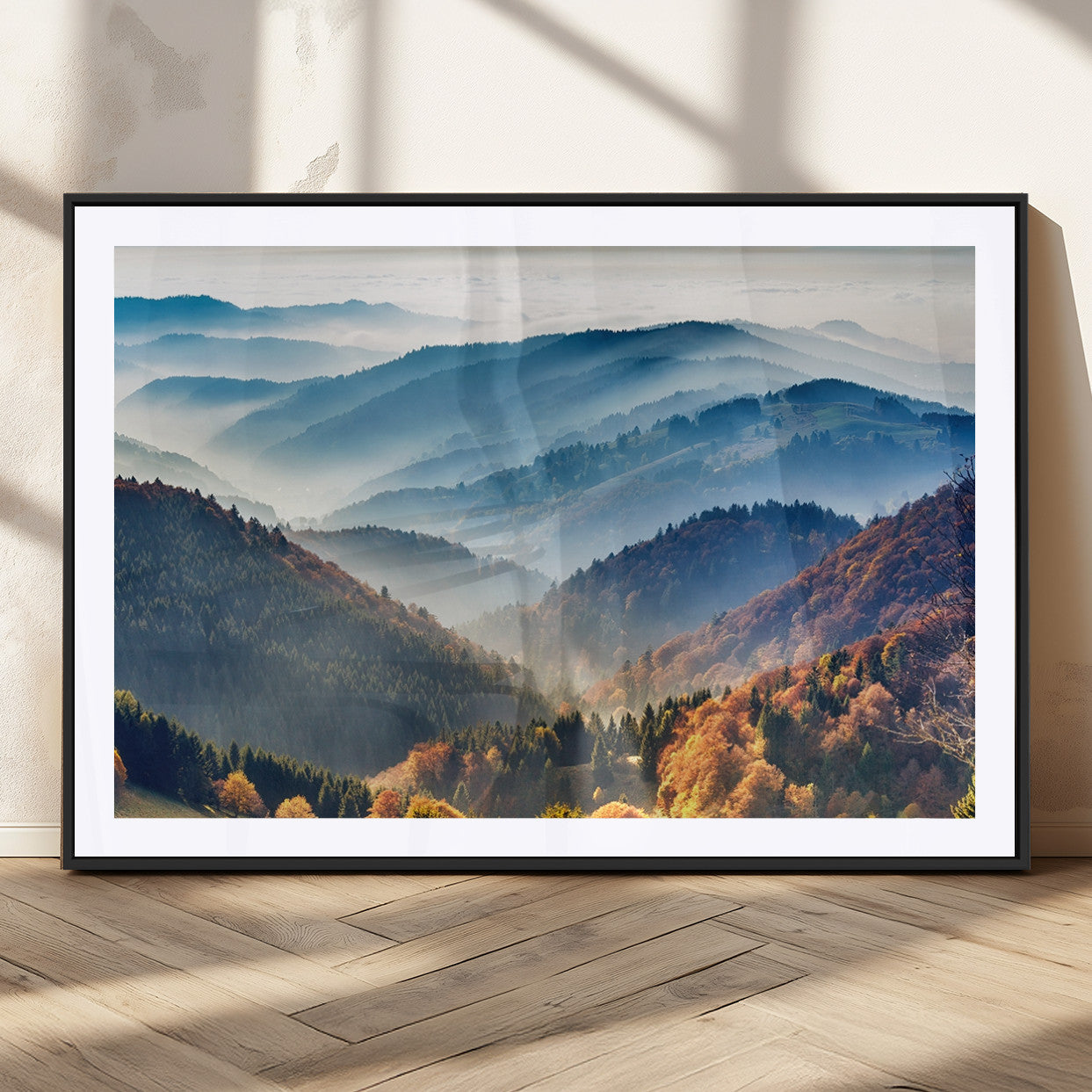 MGC-FP-36x24 - Misty Mountain Sunrise Triptych Canvas Print – Autumn Landscape Wall Art – Scenic Nature Decor –