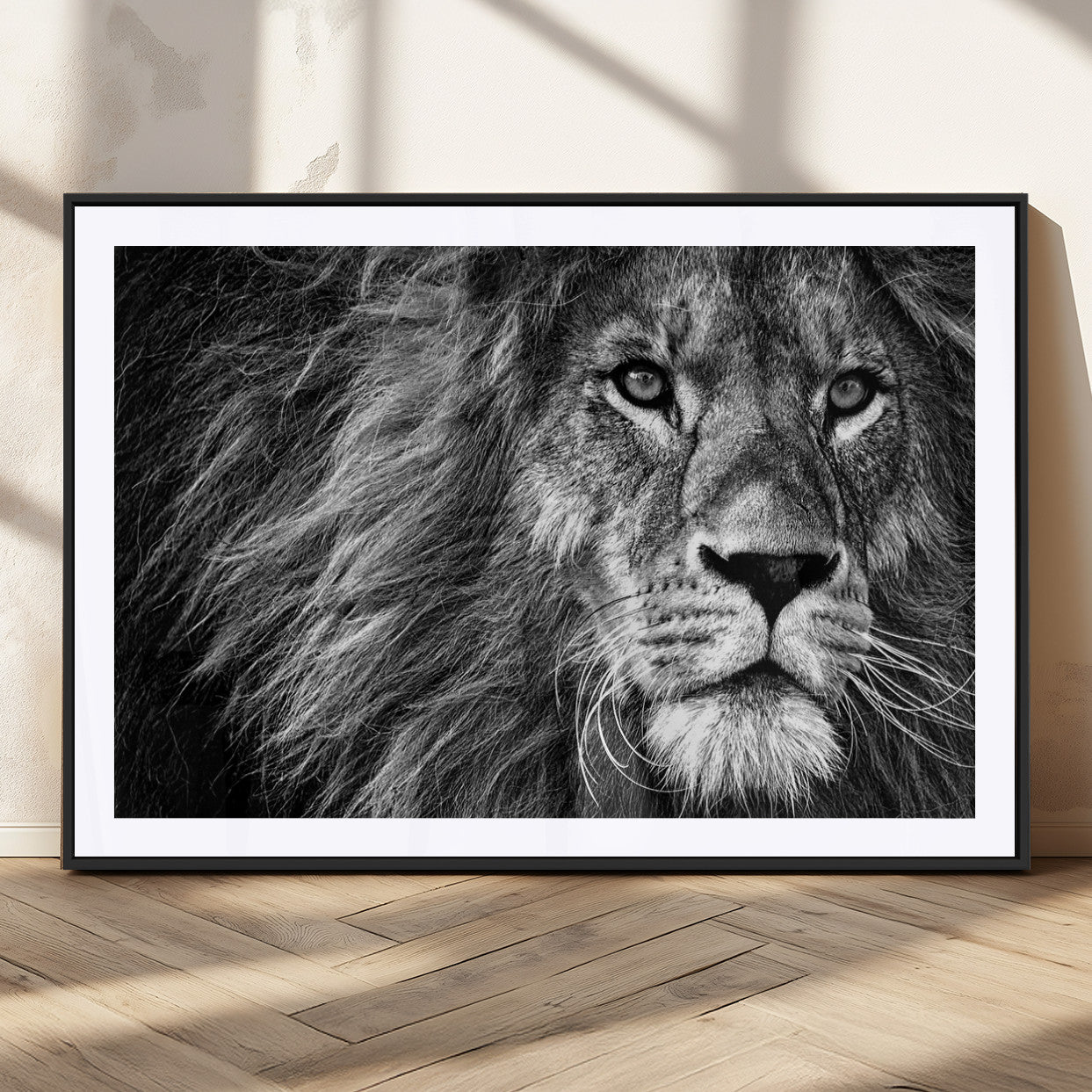MGC-FP-36x24 - Black and White Lion Canvas Wall Art Print