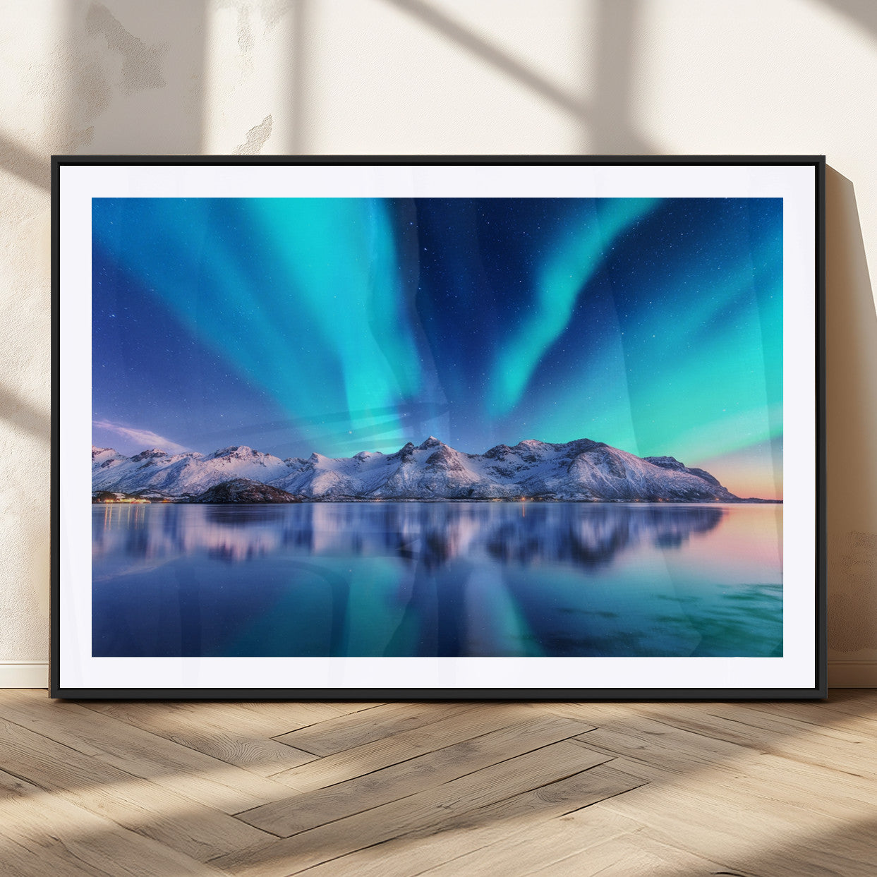 MGC-FP-36x24 - Northern Lights above Mountain Wall Art, Northern Lights Wall Art Canvas Print