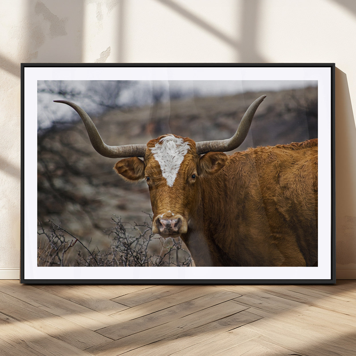 MGC-FP-36x24 - Framed Big Cow Animal Wall Art Canvas Print