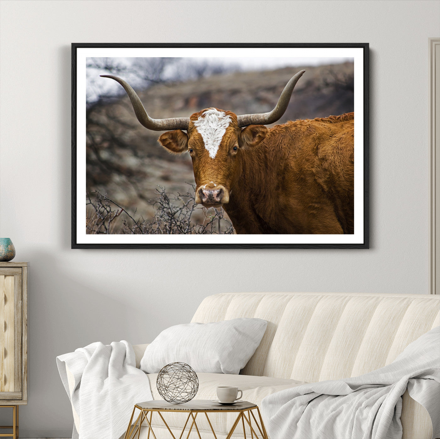 71797-MGC-FP-36x24_Black-Texas Longhorn Canvas Wall Art - Longhorn Steer Canvas Wall Art Print- Rustic Western Animal Print, Large Longhorn Decor for Living Room,
