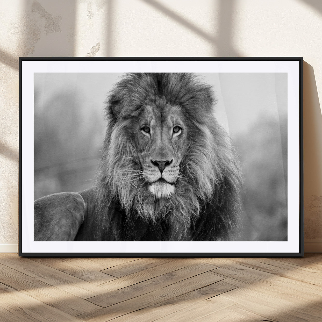 MGC-FP-36x24 - Black and White Lion Canvas Wall Art Animal Print