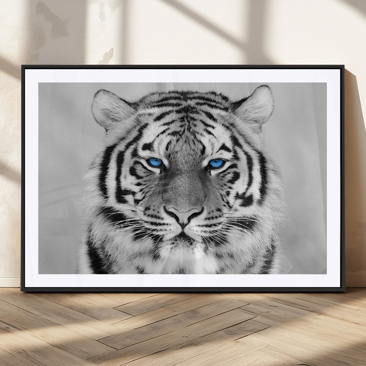 MGC-FP-36x24 - Black and White Tiger Wall Art Animal Canvas Print