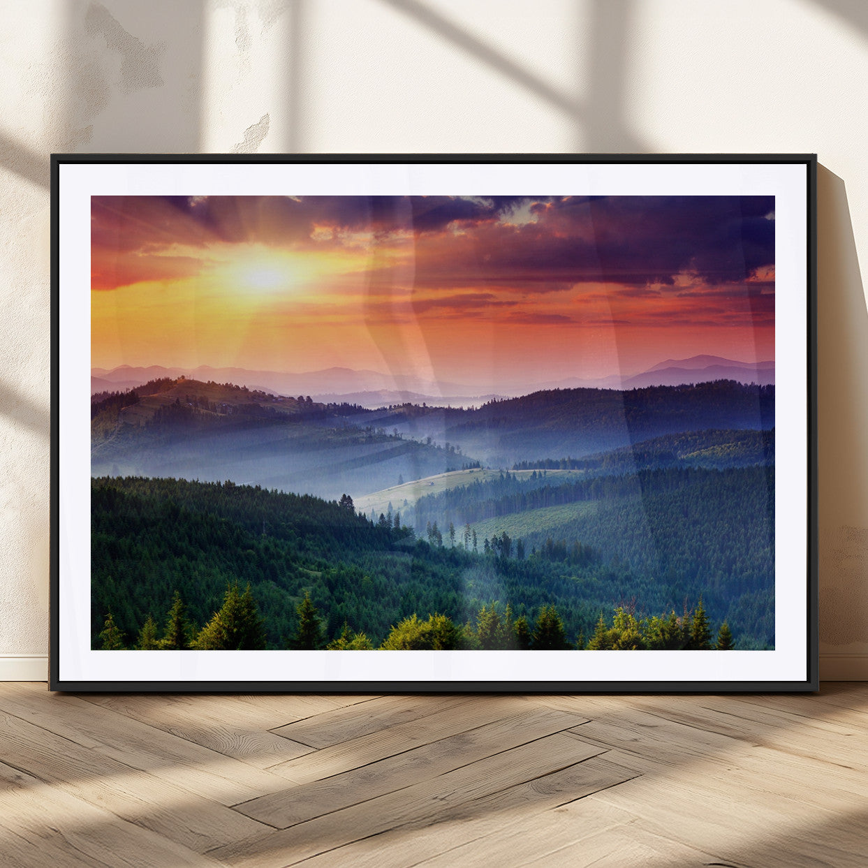 MGC-FP-36x24 - Mountain and Sunset Wall Art Canvas Print