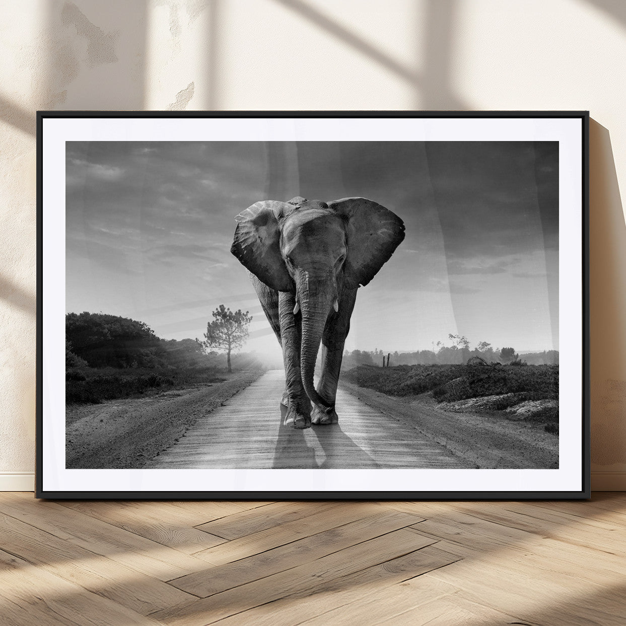 MGC-FP-36x24 - Black and White Elephant Wall Art Canvas Print