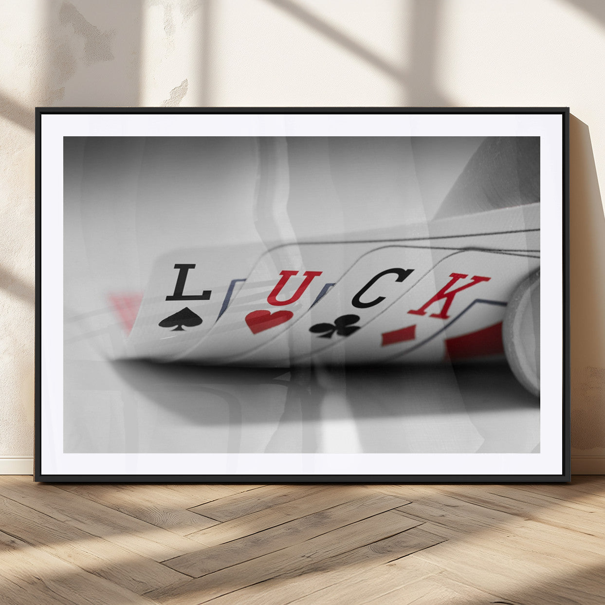 MGC-FP-36x24 - Framed Luck Poker Cards Canvas – Modern Triptych Wall Art, Ready to Hang for Game Rooms