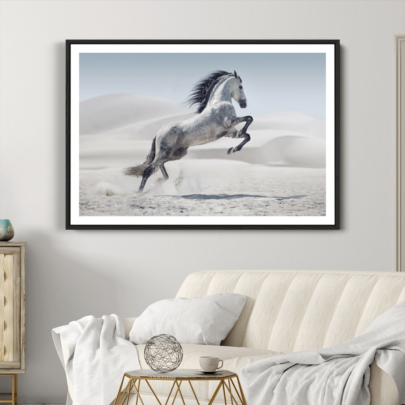 46422-MGC-FP-36x24_Black-Prancing Horse on Dessert Large Wall Art Animal Canvas Print