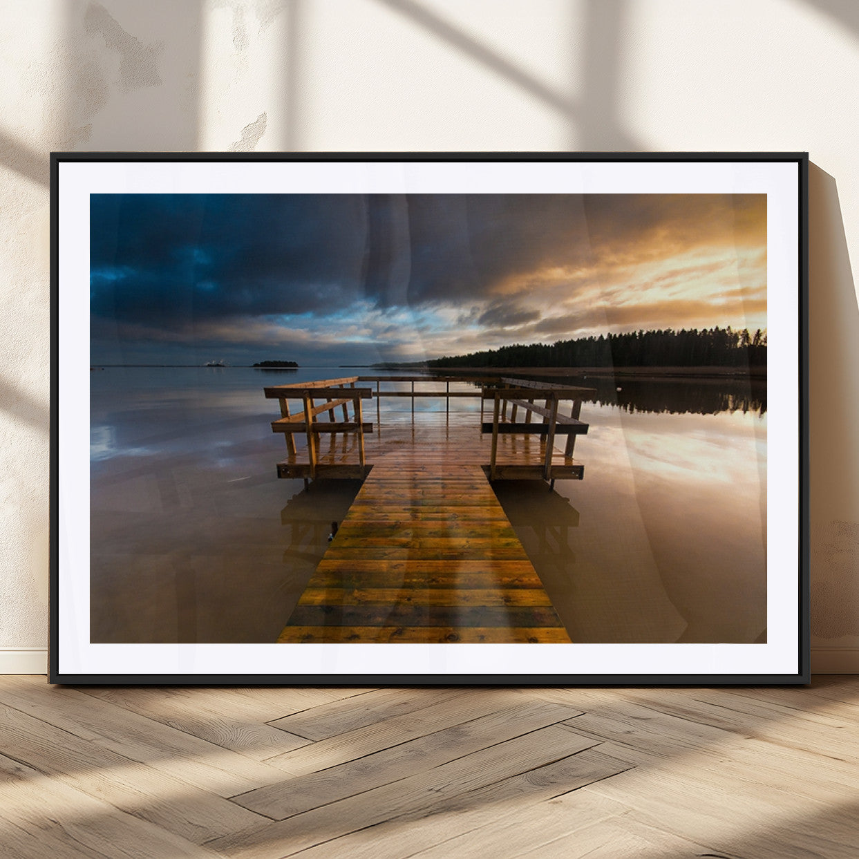 MGC-FP-36x24 - Serene Lake Pier at Sunset Canvas Print | Landscape Canvas Print | Ready to Hang and Framed Wall Art