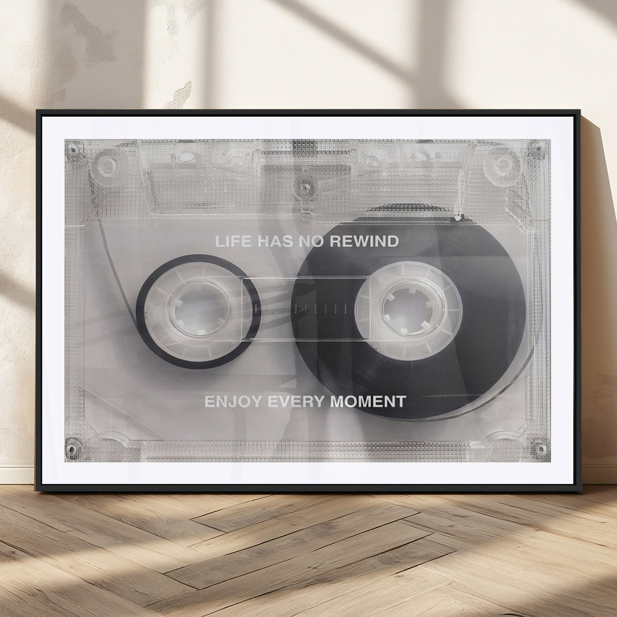 MGC-FP-36x24 - Vintage Cassette Tape Canvas Wall Art - Inspirational 'Life Has No Rewind' Quote, Retro Music Decor