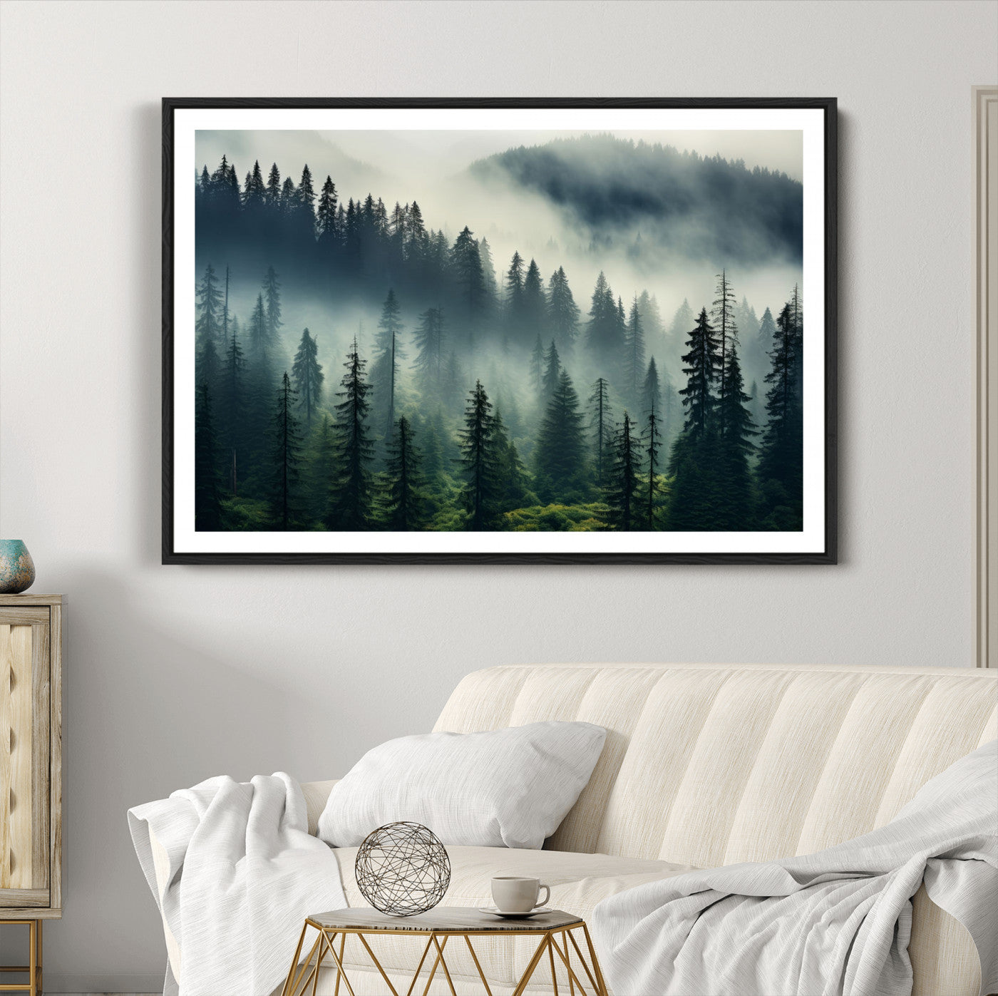 48606-MGC-FP-36x24_Black-Captivating Misty Forest Wall Art Premium Canvas Print a Foggy and Serene Atmosphere