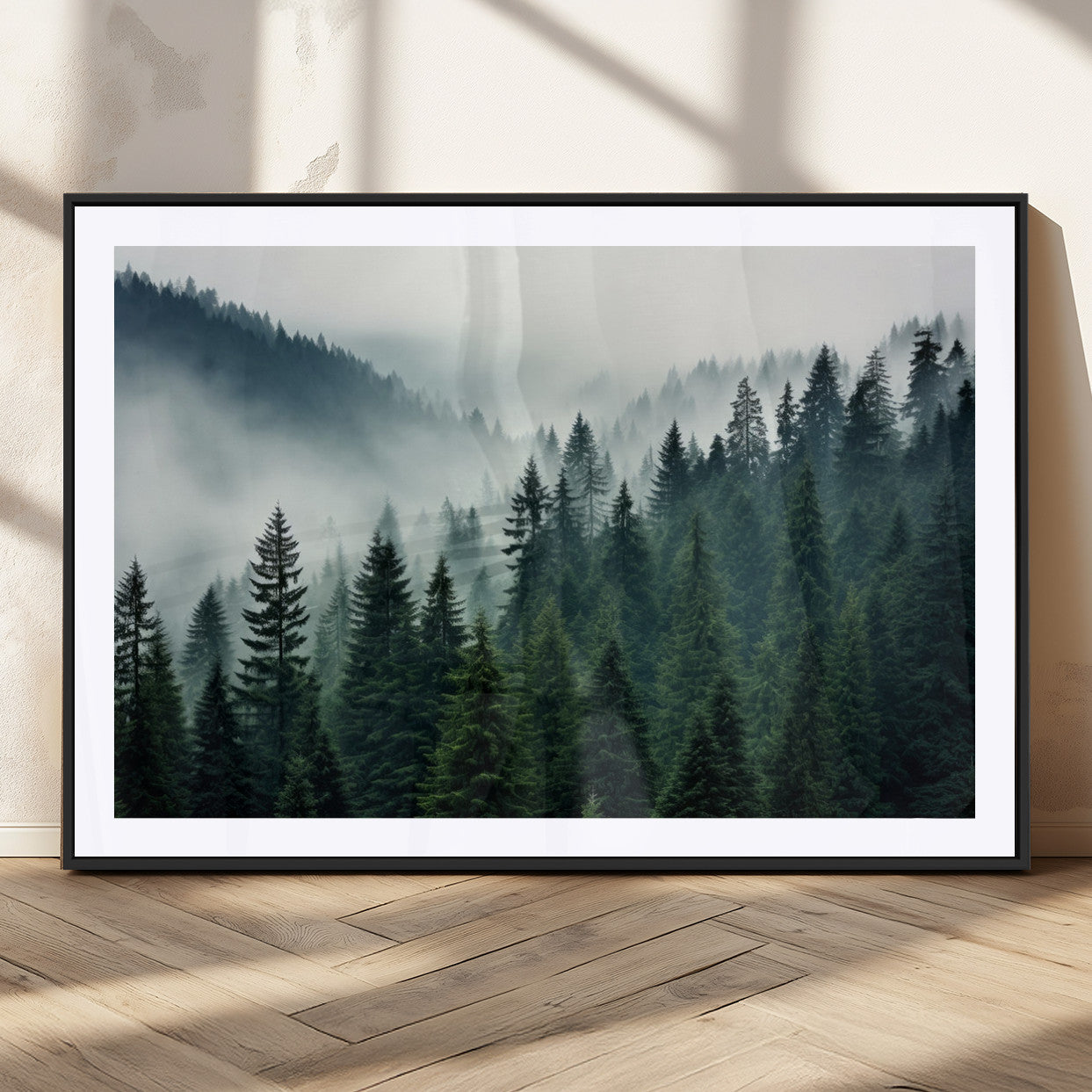 MGC-FP-36x24 - Captivating Misty Forest Wall Art Premium Canvas Print, Foggy and Serene Atmosphere Canvas Print