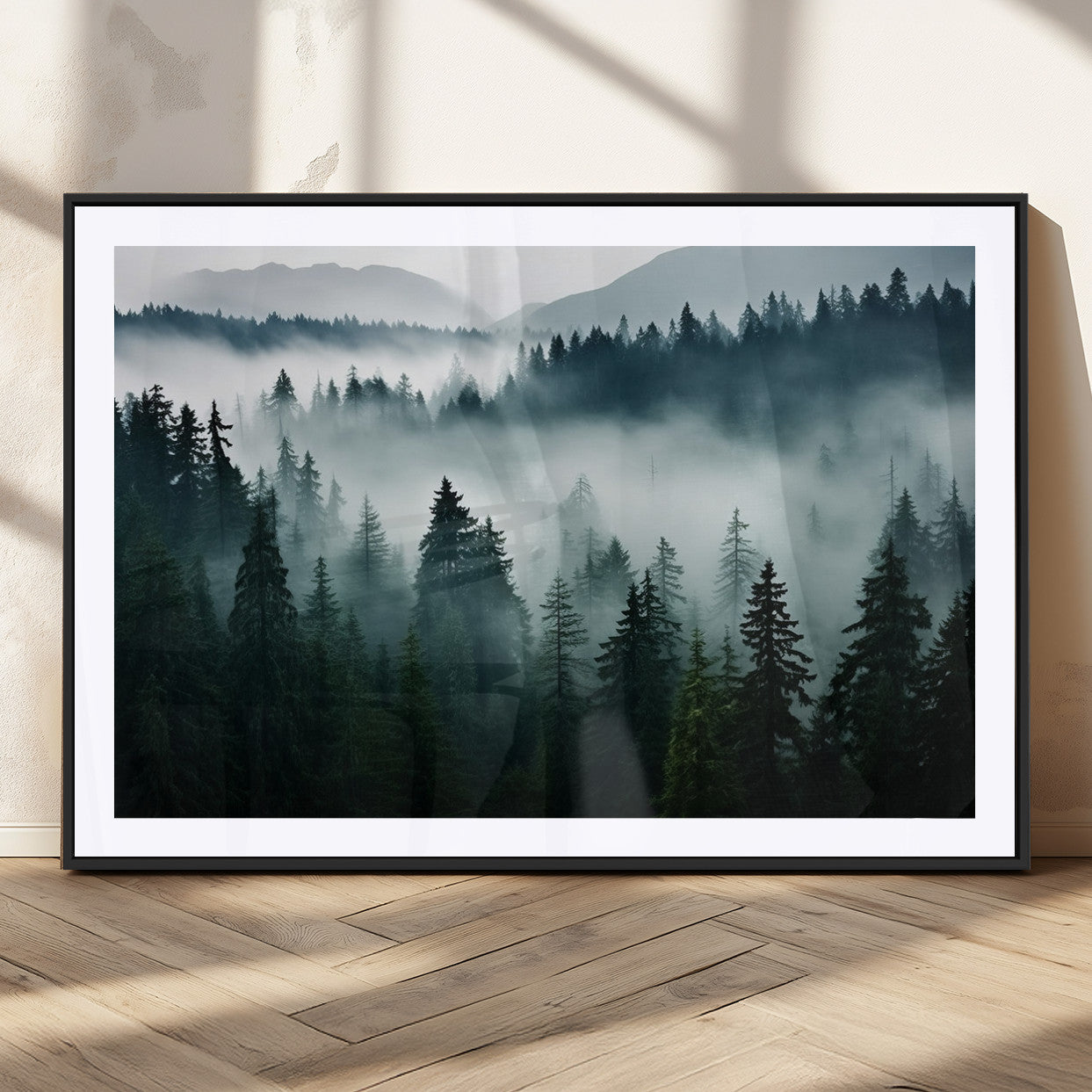 MGC-FP-36x24 - Captivating Misty Forest Wall Art Canvas, Premium Canvas Print a Foggy and Serene Atmosphere