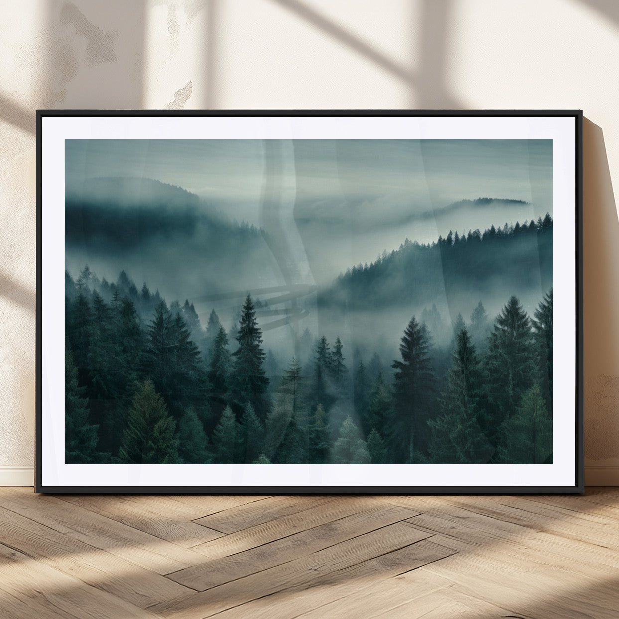 MGC-FP-36x24 - Captivating Misty Foggy Forest Wall Art Premium Canvas Print