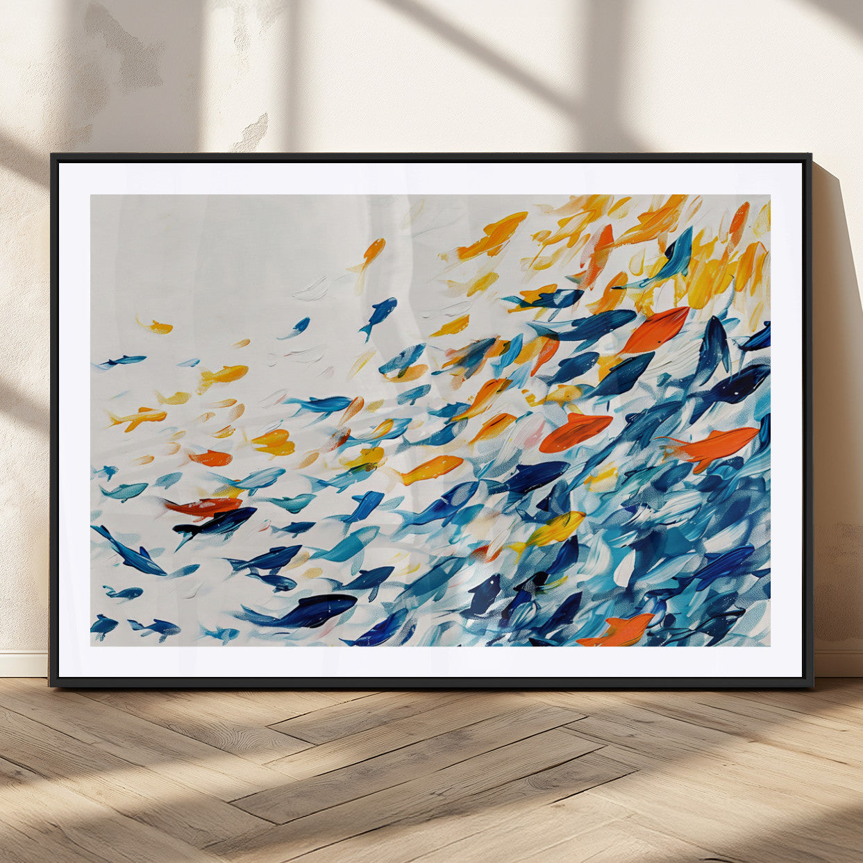 MGC-FP-36x24 - Abstract Fish Shoal Wall Art Canvas Print, Colorful Fish Herd Painting on Canvas Print, Ocean Animal