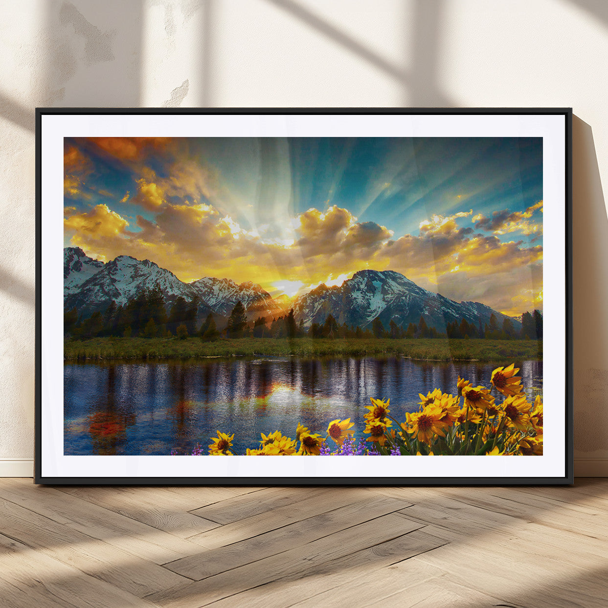 MGC-FP-36x24 - Grand Teton Park Amazing Mountain Landscape Sunset Wall Art Canvas Print