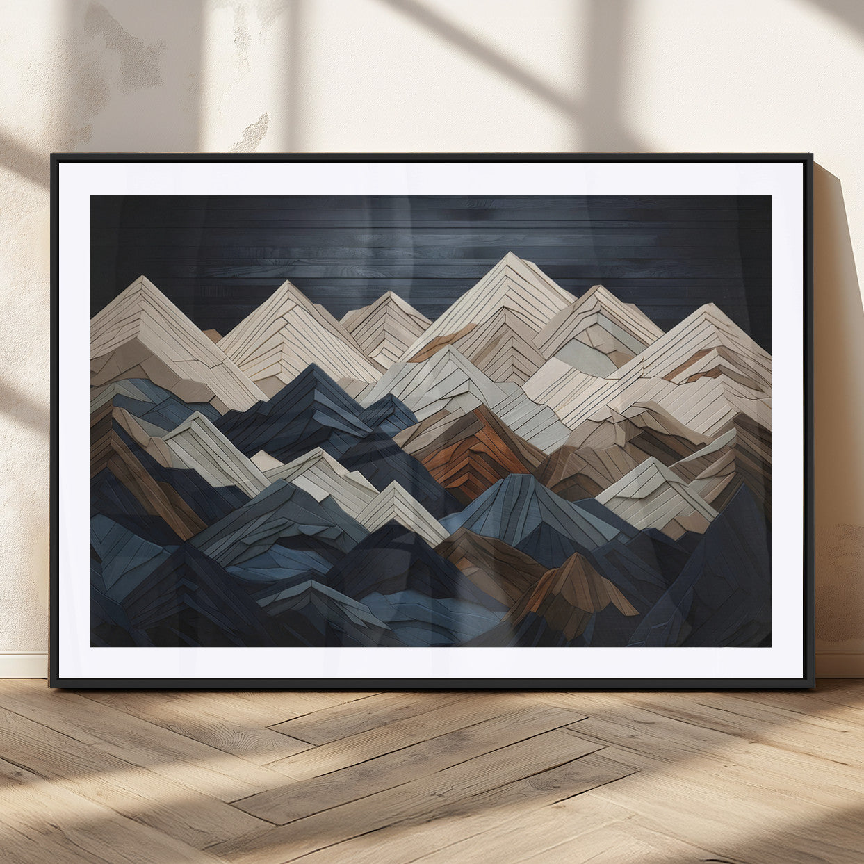 MGC-FP-36x24 - Mountain Range Art Wood Style Wall Art - Ready to Hang 3-Piece Set for Modern Rustic Decor, Abstract