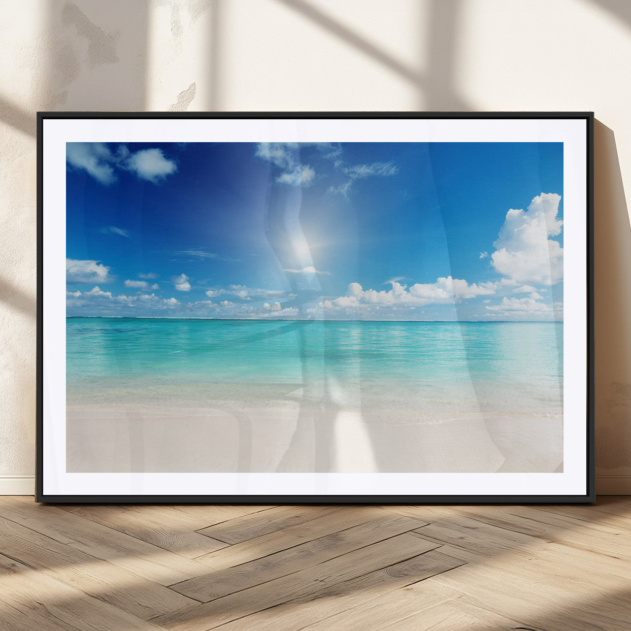MGC-FP-36x24 - Blue Ocean Wall Art Canvas Print - Tranquil Ocean Paradise Triptych Wall Art - Ready to Hang Beach