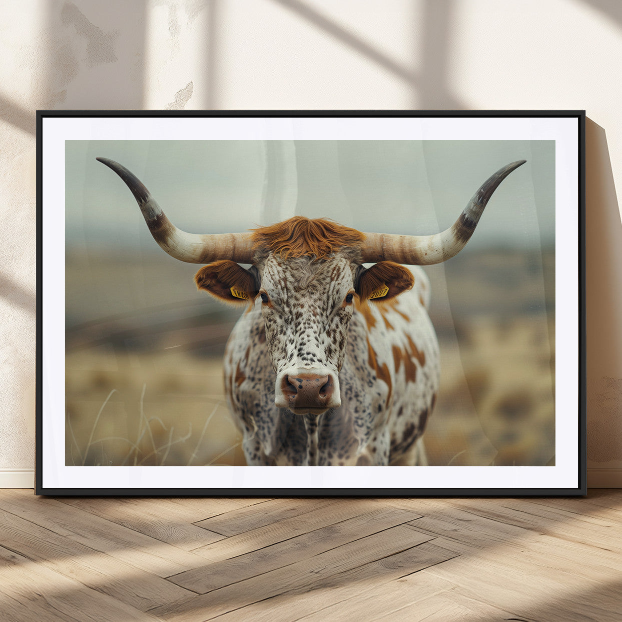 MGC-FP-36x24 - Texas Cow Longhorn Wall Art Canvas Print for Farm House Wall Decor, Farmhouse Wall Art Print
