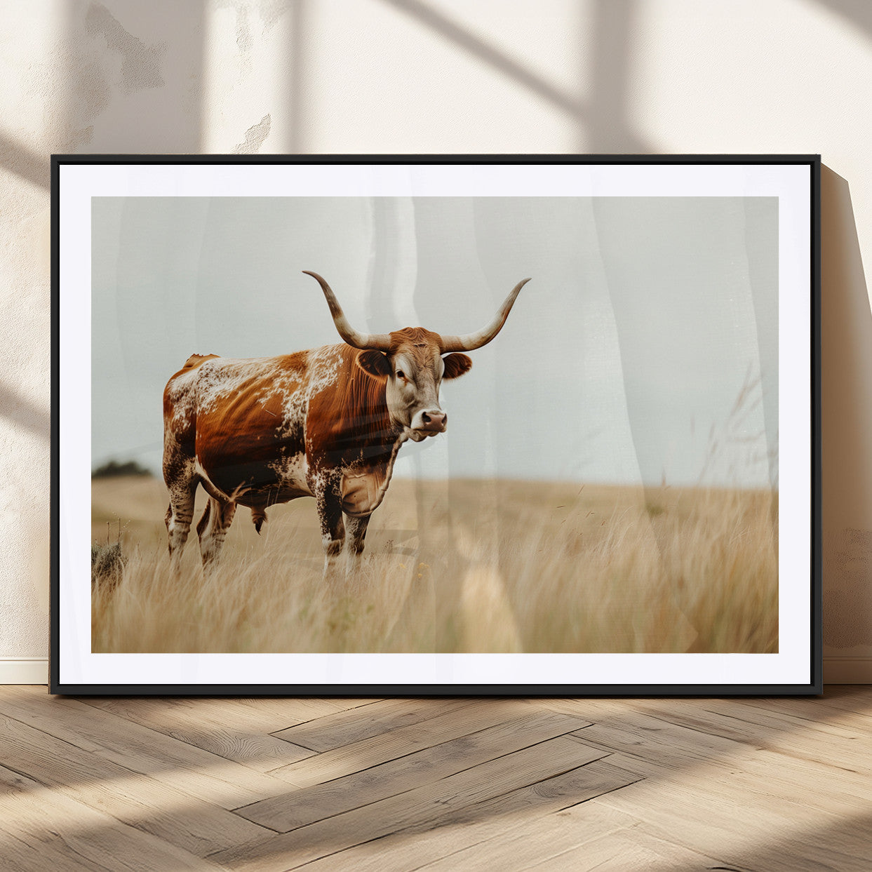 MGC-FP-36x24 - Texas Longhorn Canvas Wall Art Print – Majestic Western Cattle in Rustic Farmhouse Decor – Cow Wall