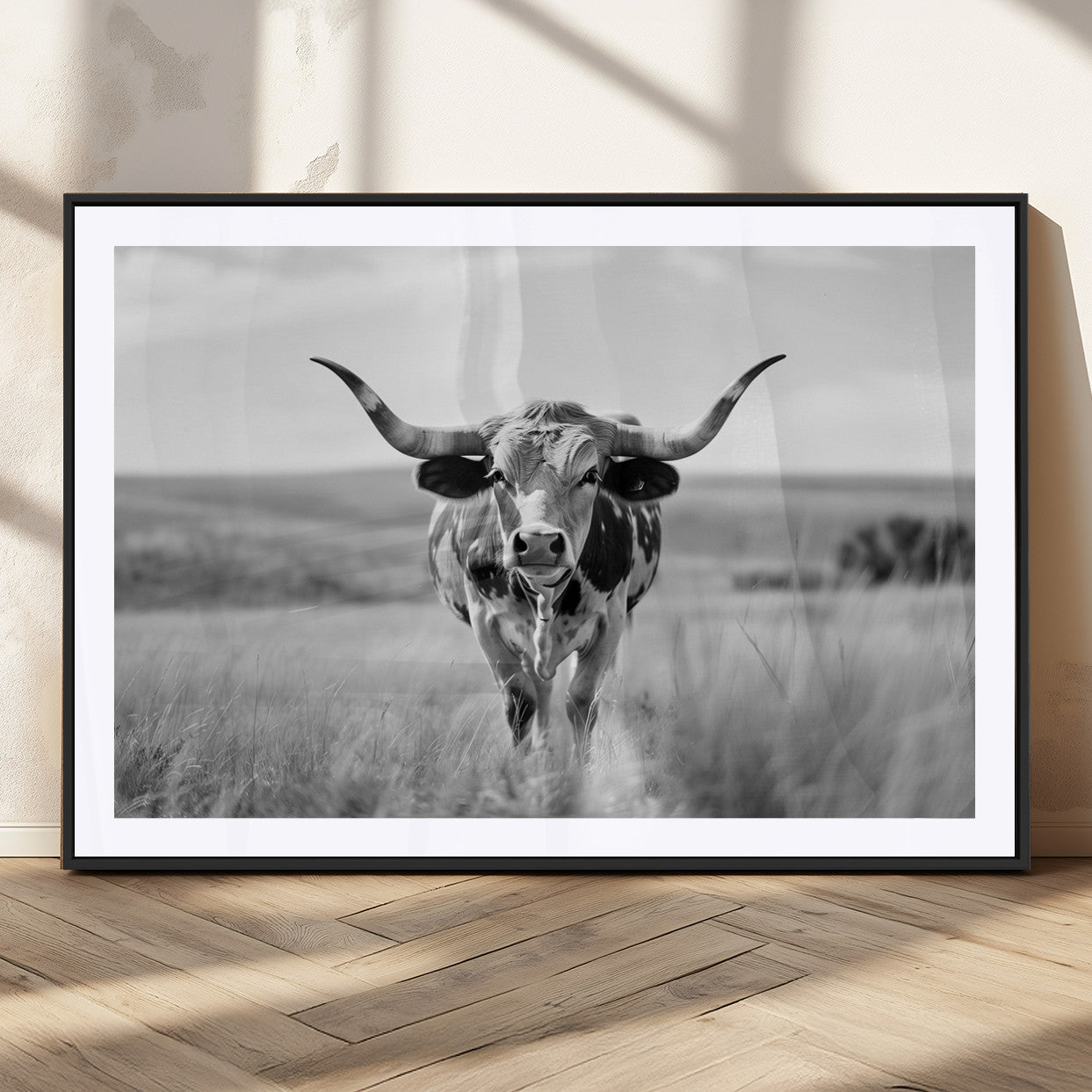 MGC-FP-36x24 - Texas Cow Longhorn Wall Art Canvas Print for Farm House Wall Decor, Farmhouse Wall Art Print