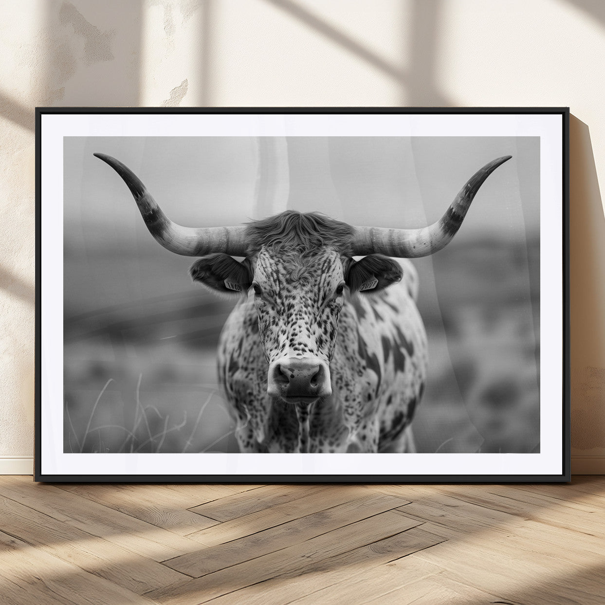 MGC-FP-36x24 - Texas Cow Longhorn Wall Art Canvas Print for Farm House Wall Decor, Farmhouse Wall Art Print