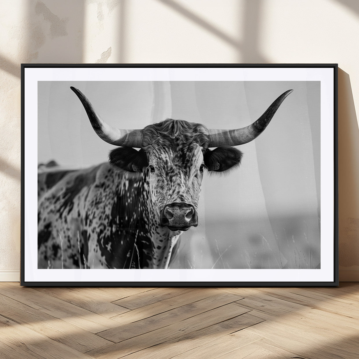 MGC-FP-36x24 - Texas Highland Cow Longhorn Canvas Print - Rustic Farmhouse Wall Art - Large Texas Longhorn