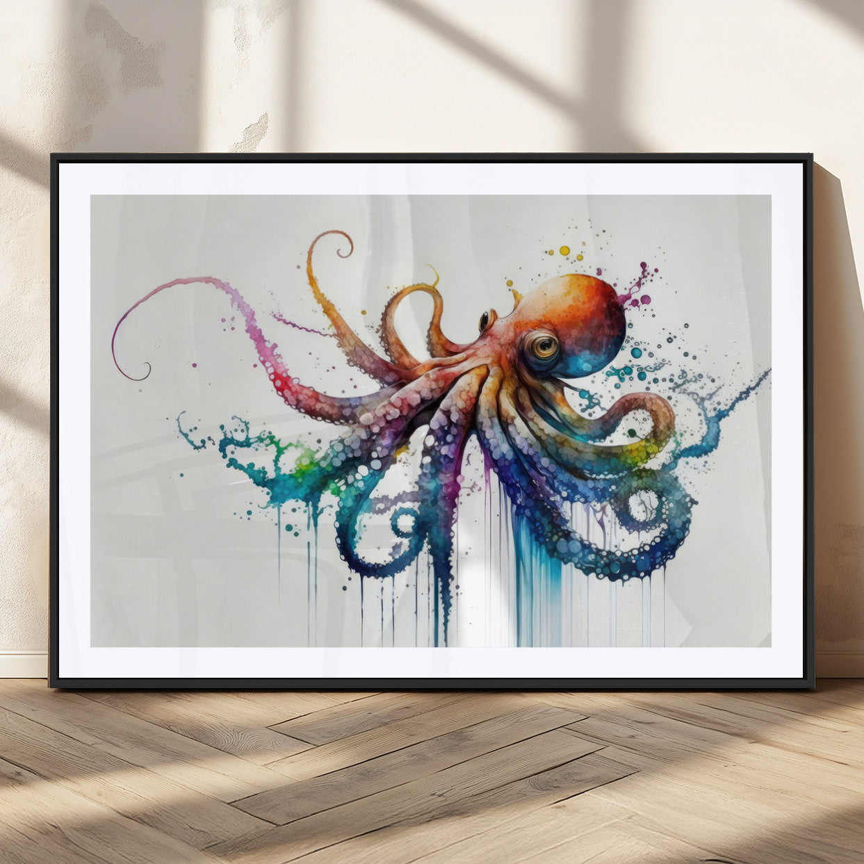 MGC-FP-36x24 - Watercolor Vibrant Octopus Wall Art Canvas Print | Abstract Sea Life Art | Colorful Marine Creature
