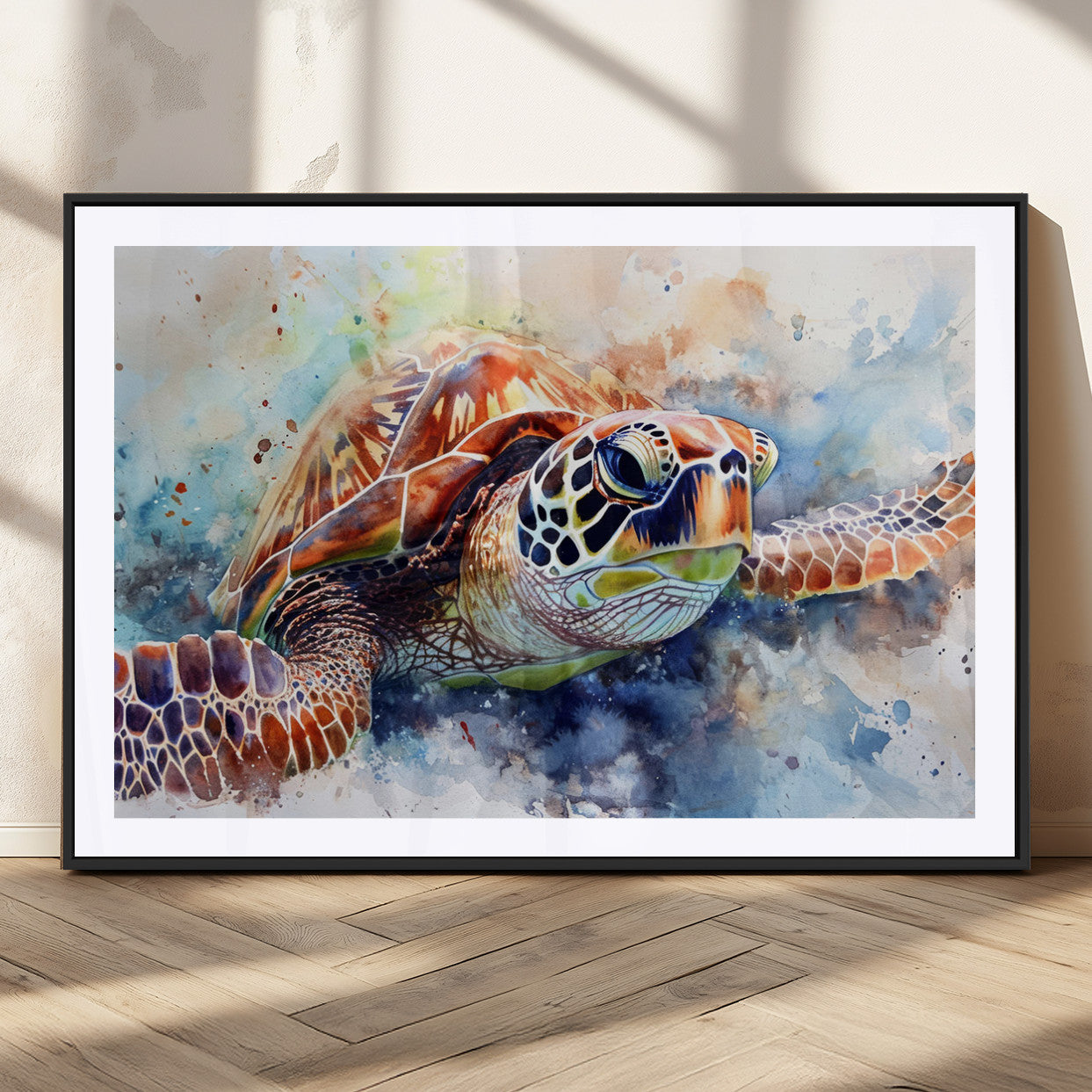 MGC-FP-36x24 - Watercolor Sea Turtle Wall Art Canvas Print - Vibrant Ocean Colors in Watercolor Style - Ready to
