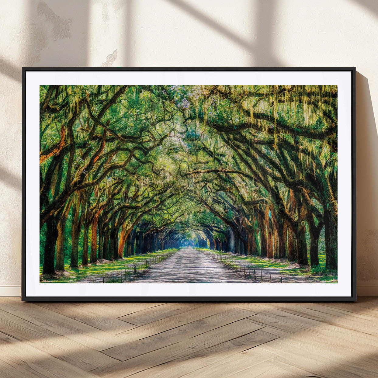 MGC-FP-36x24 - Serene Tree Tunnel Wall Art Canvas Print – Pathway Under Canopy of Lush Green Trees, Nature-Inspired