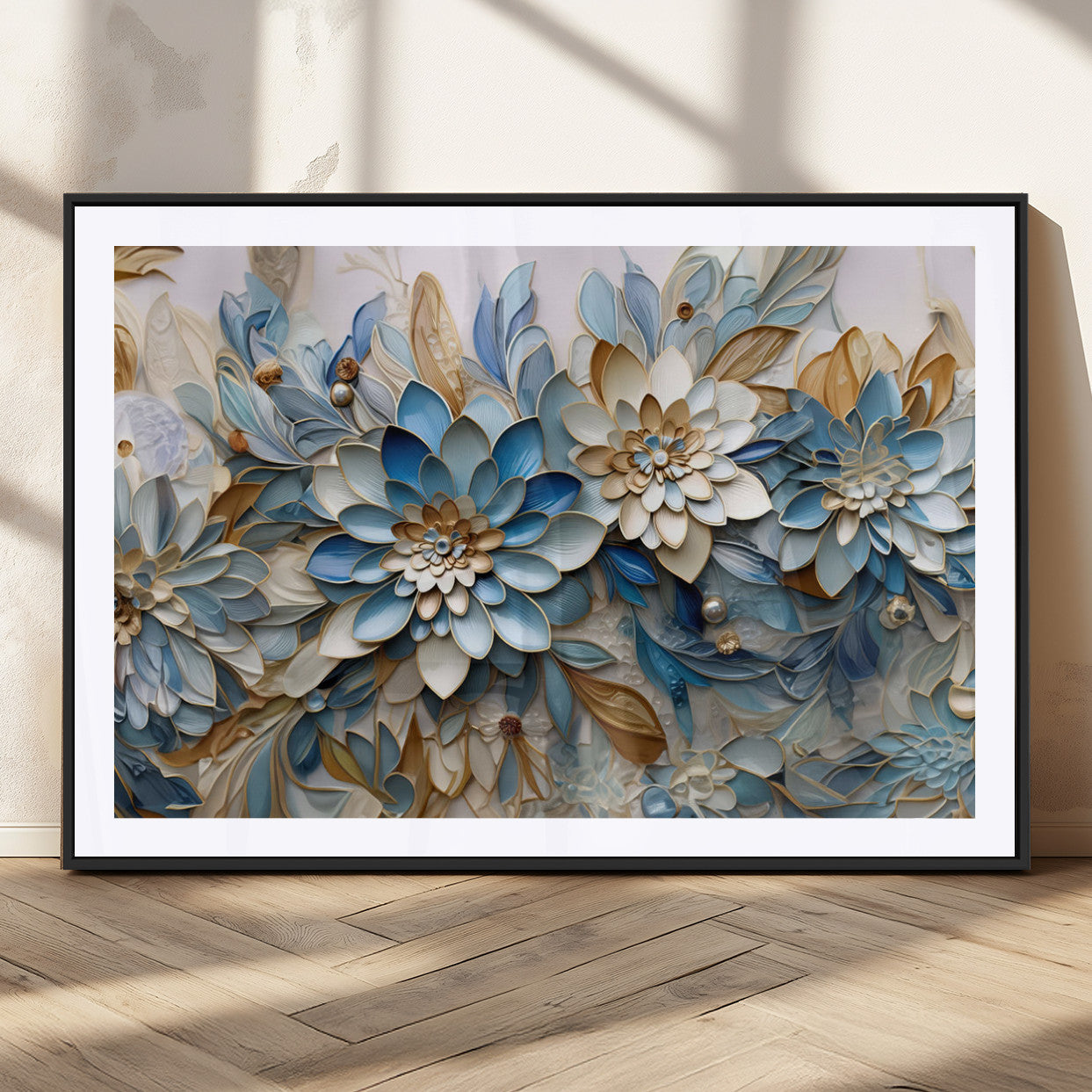 MGC-FP-36x24 - Blu Abstract Flower Wall Art Canvas Print