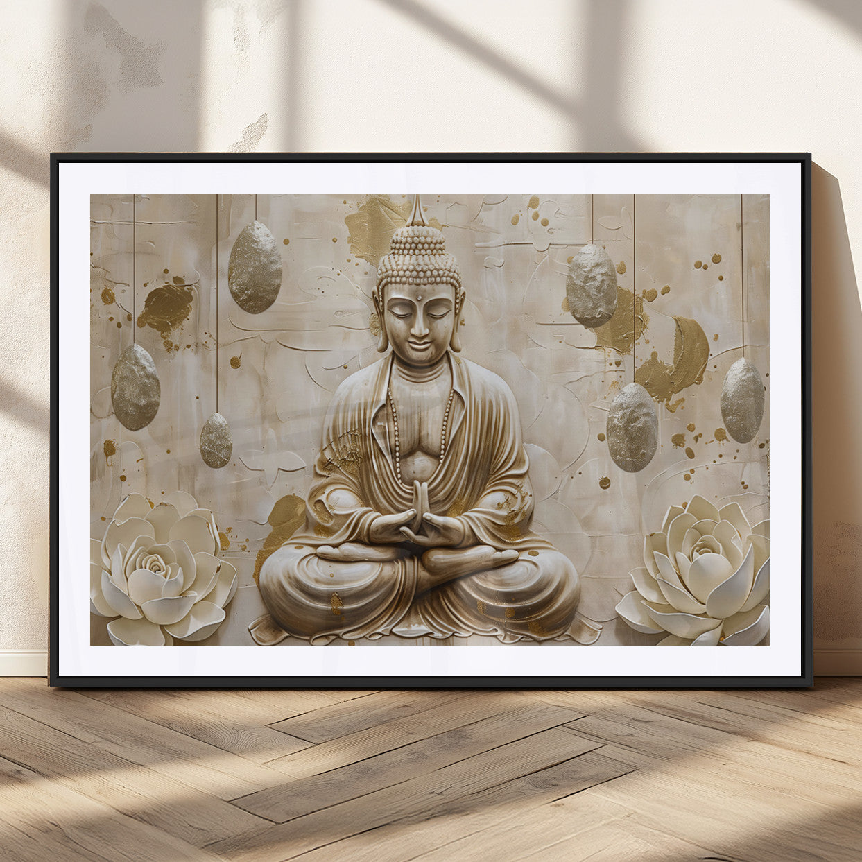 MGC-FP-36x24 - Serene Buddha Wall Art | Yoga Room Decor and Meditation Wall Art Print | Framed and Ready to Hang