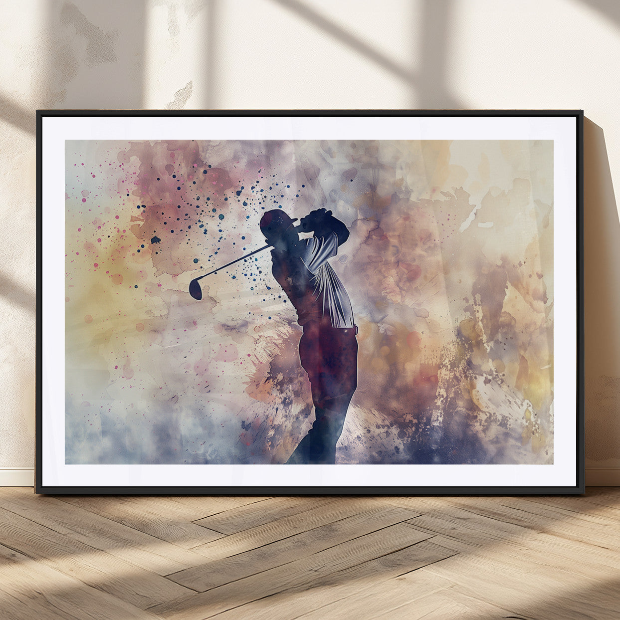 MGC-FP-36x24 - Abstract Watercolor Golf Player Wall Art Canvas Print