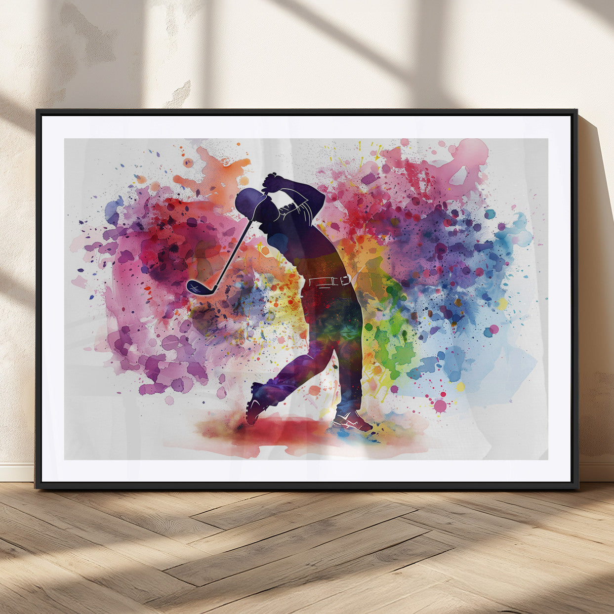 MGC-FP-36x24 - Colorful Golfer Swing Wall Art Canvas Print - Ready to Hang, Framed Sports Decor