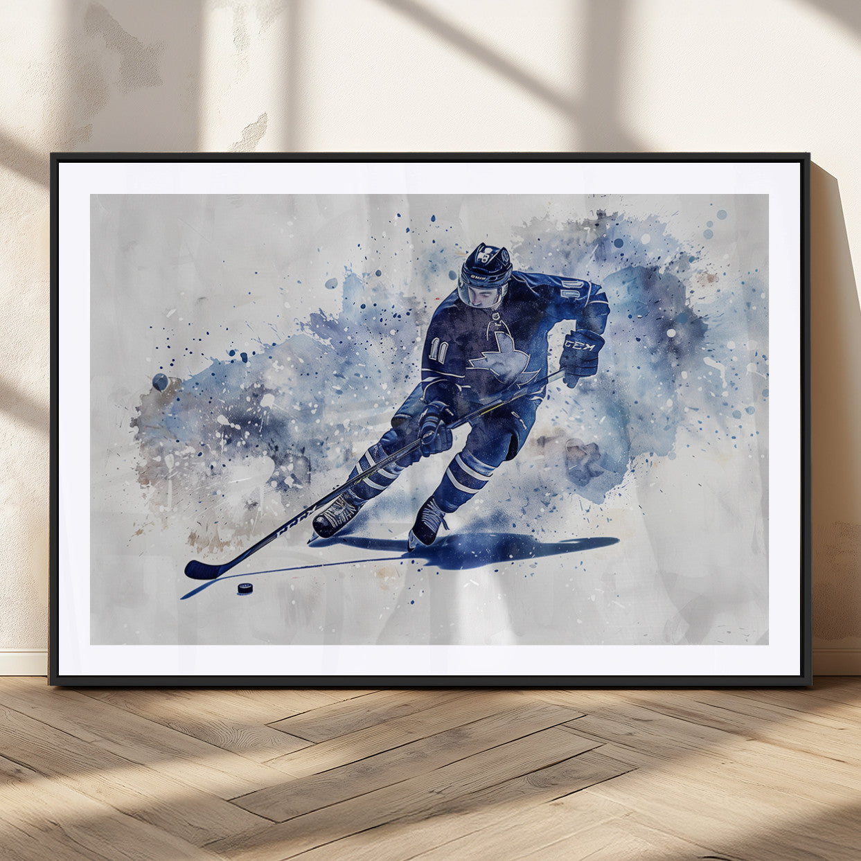MGC-FP-36x24 - Hockey Player Wall Art Canvas Print - Sports-Inspired Watercolor Decor - Ready to Hang