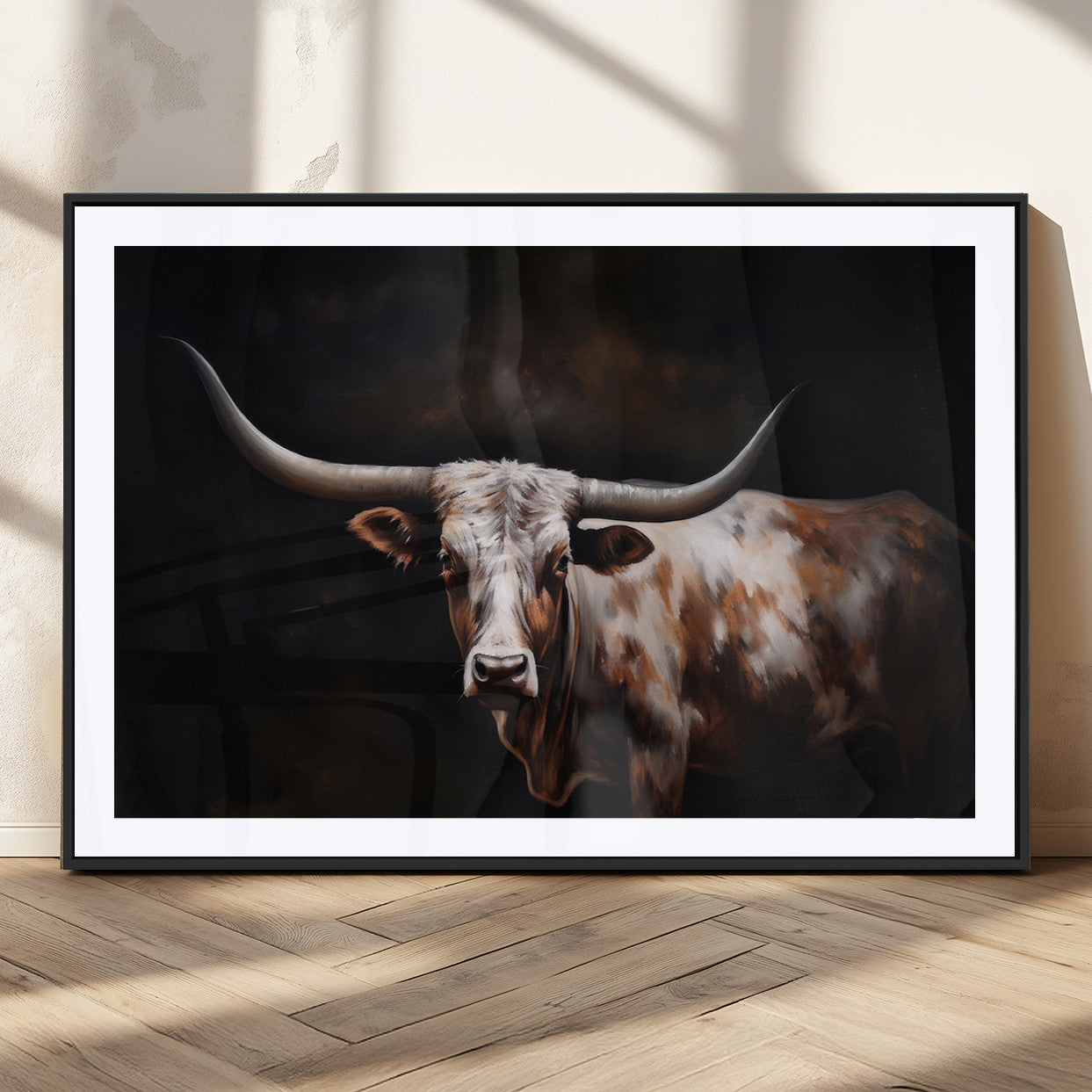 82543-MGC-FP-36x24_Black-Texas Longhorn Wall Art Canvas Print | Western Ranch Decor | Bold Rustic Cattle Artwork | Ready to