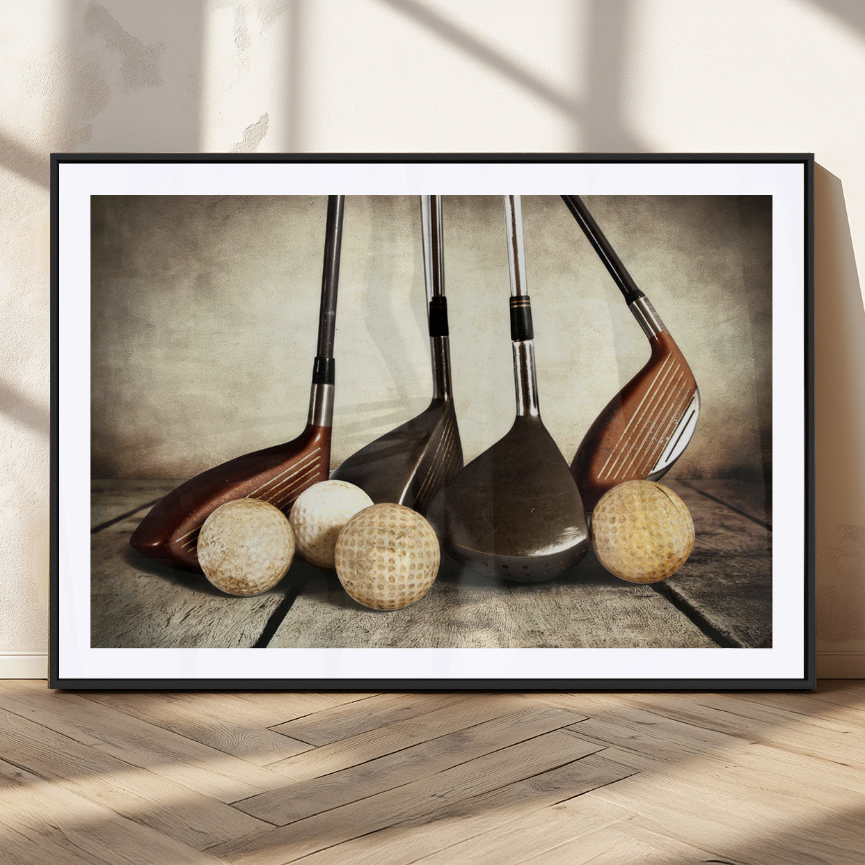 MGC-FP-36x24 - Vintage Golf Ball Art | Golf Decor for Man Cave or Office | Ready to Hang and Framed